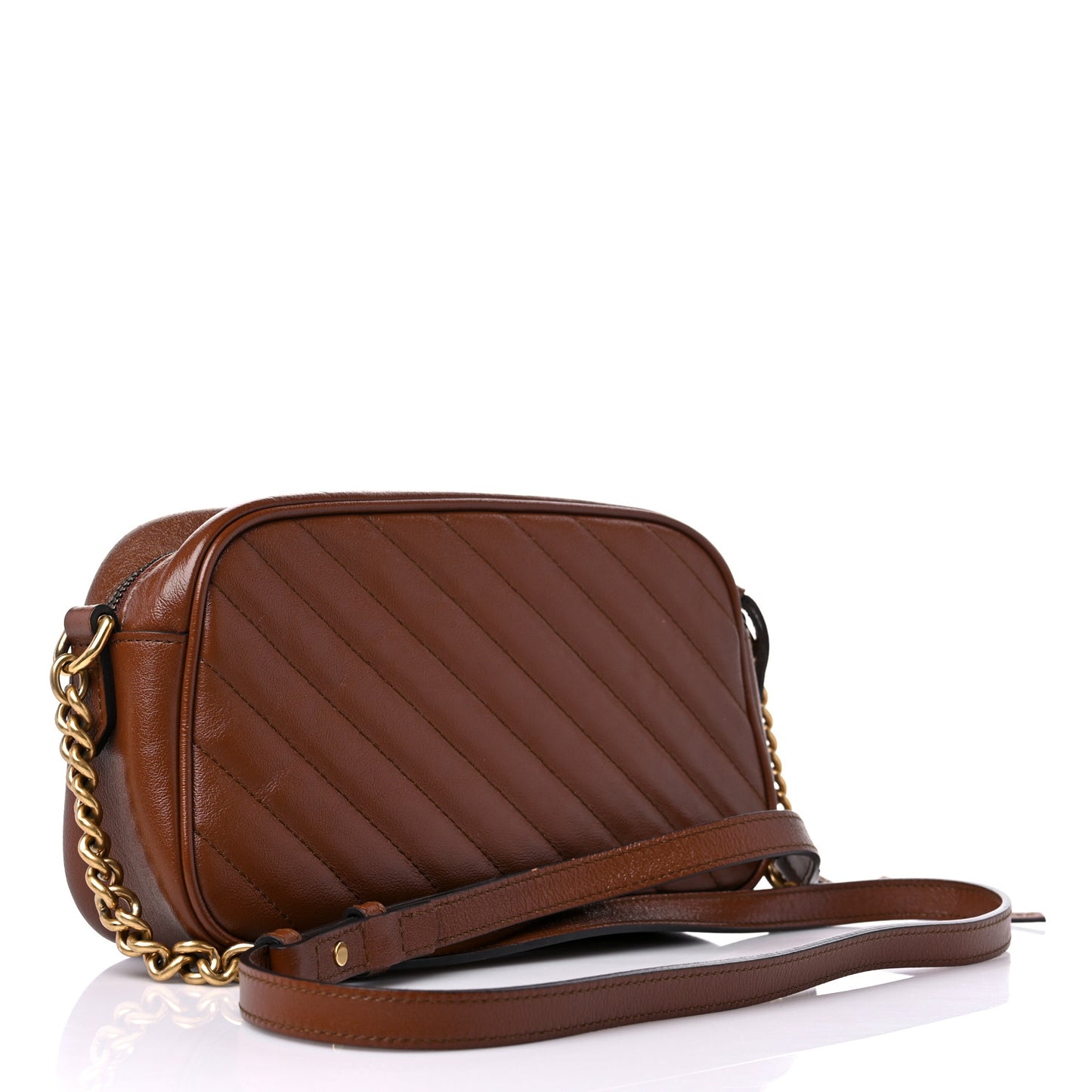 Glazed Calfskin Matelasse Diagonal Small GG Marmont Chain Shoulder Bag Cuir