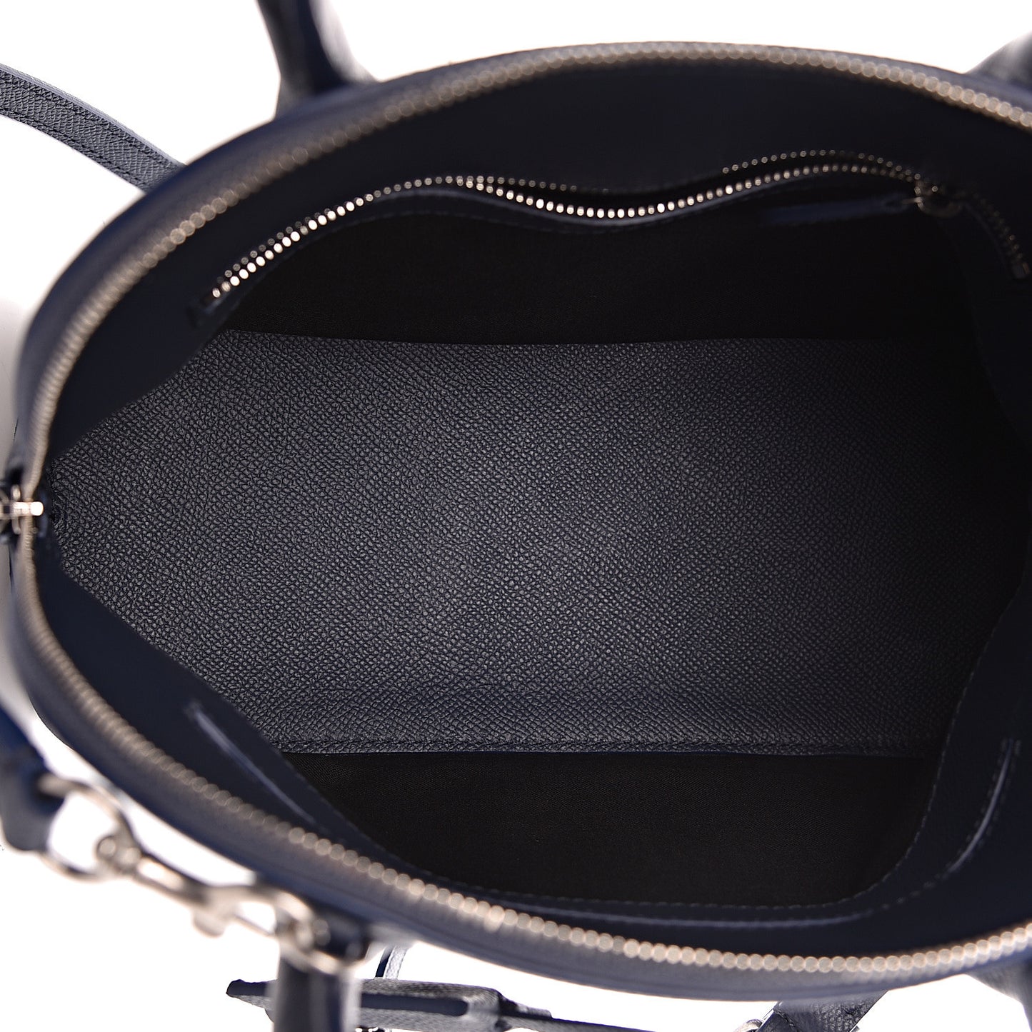 Signature Grained Calfskin Logo S Ville Top Handle Bag Bleu Canopee White