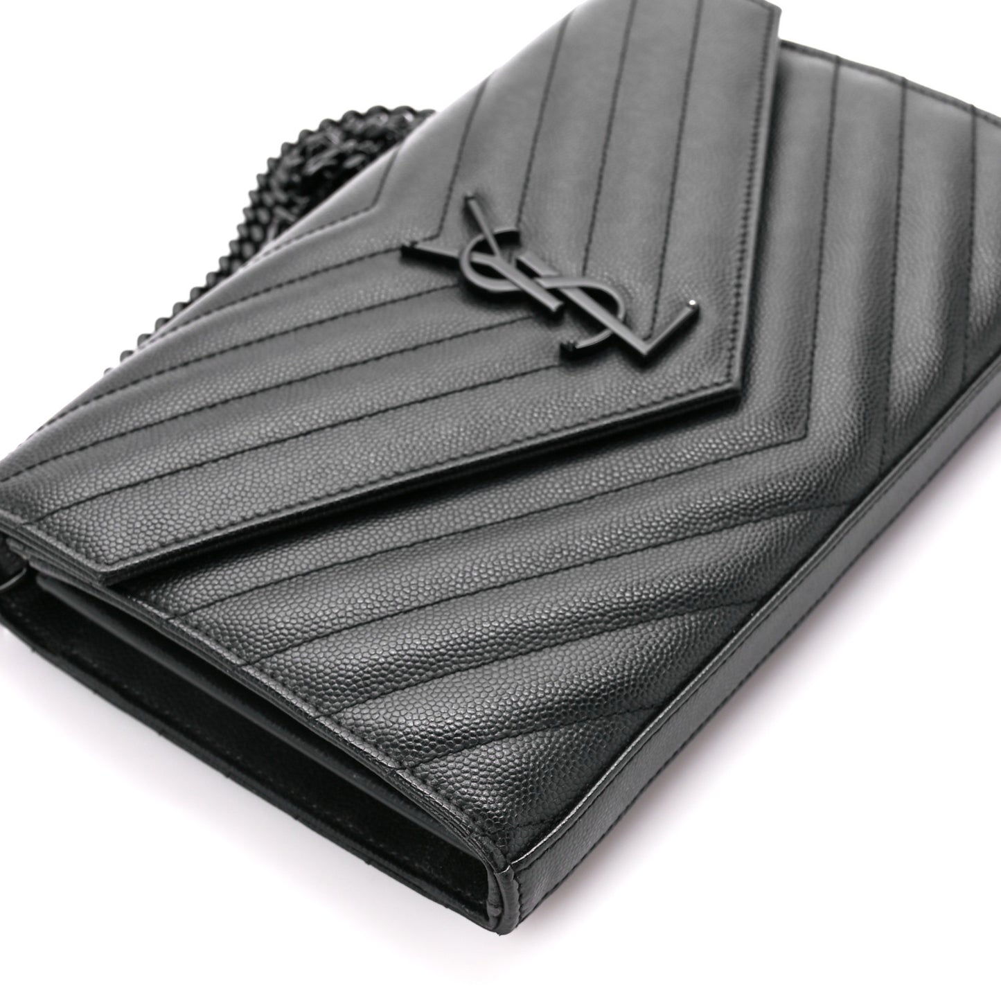 Grain De Poudre Matelasse Chevron Monogram Monochrome Chain Wallet Black