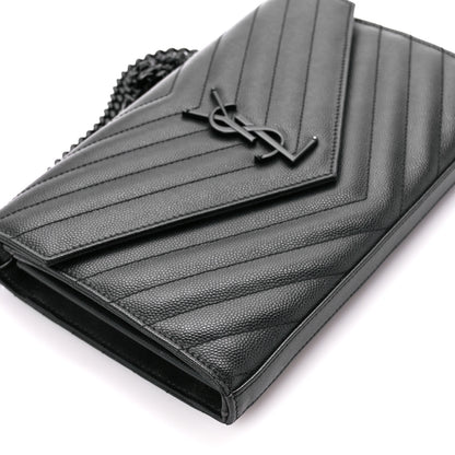 Saint Laurent Grain De Poudre Matelasse Chevron Monogram Monochrome Chain Wallet Black 10 of 13