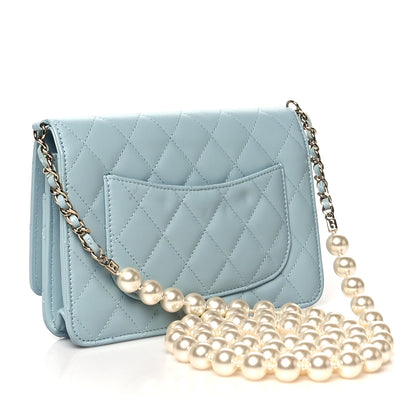 Chanel Lambskin Quilted Pearl Wallet On Chain WOC Light Blue 3 of 12