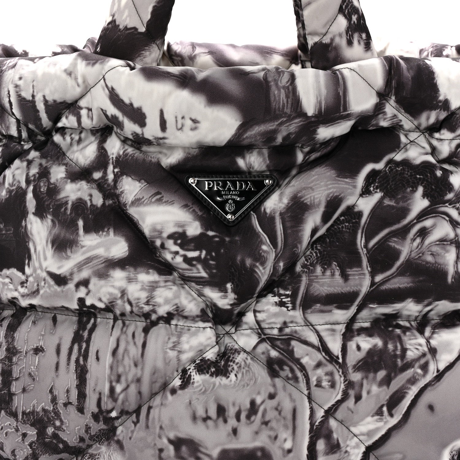 Prada Re-Nylon Padded Printed Medium Tote Bag Black White 8 of 10