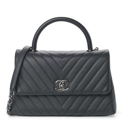 Chanel Caviar Chevron Quilted Small Coco Handle Flap Dark Grey 1 of 9