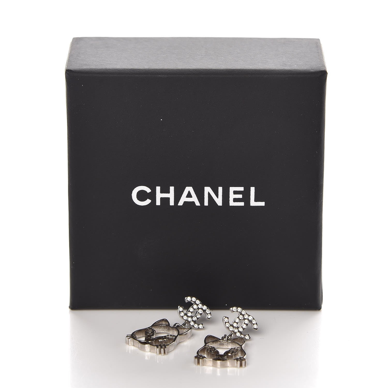 Chanel Crystal Emoji Choupette Cat CC Earrings Silver 5 of 5