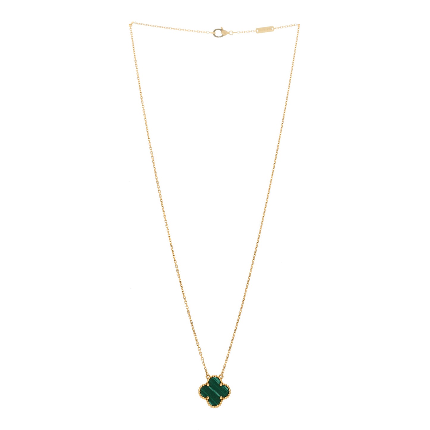 18K Yellow Gold Malachite Vintage Alhambra Pendant Necklace