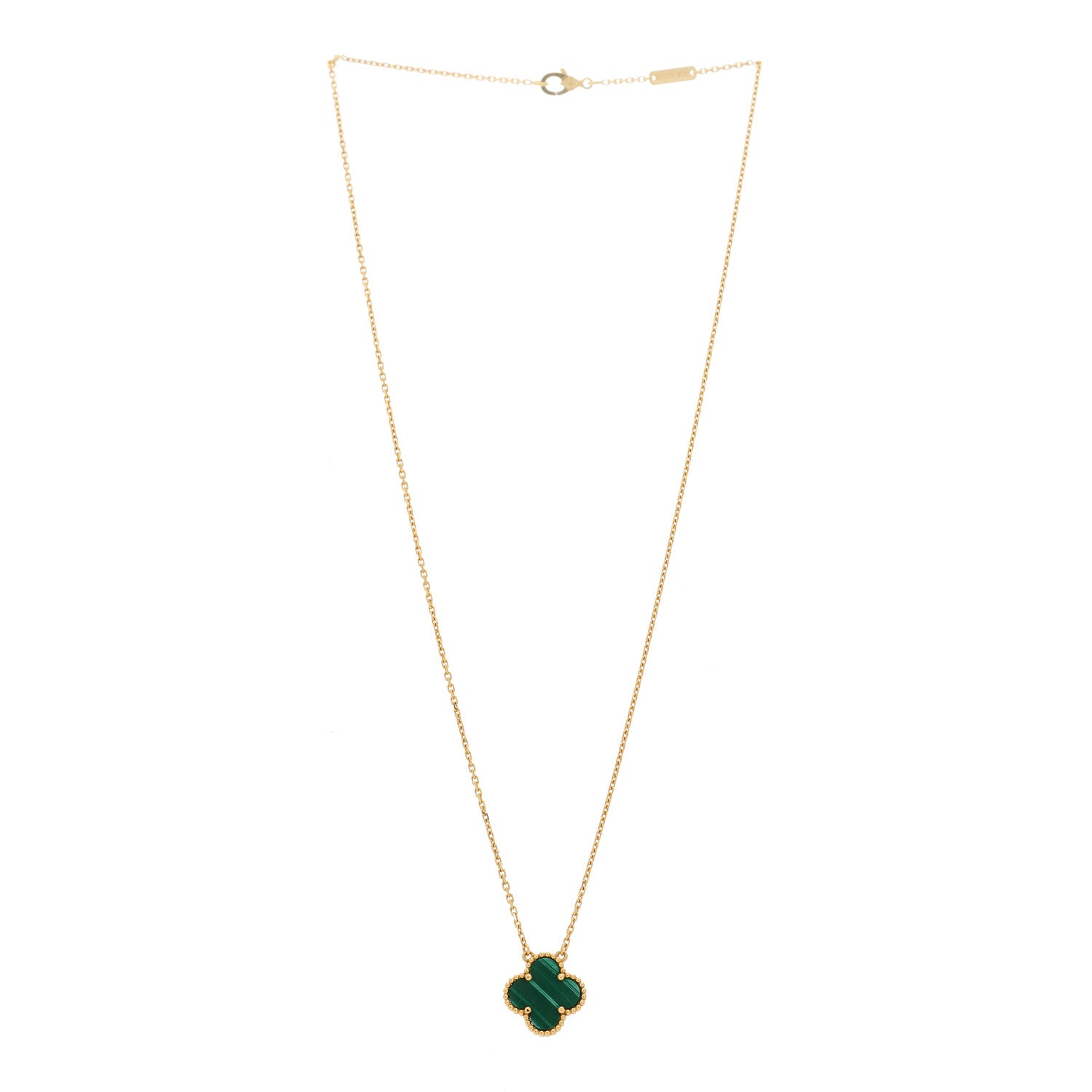 Van Cleef & Arpels 18K Yellow Gold Malachite Vintage Alhambra Pendant Necklace 3 of 5