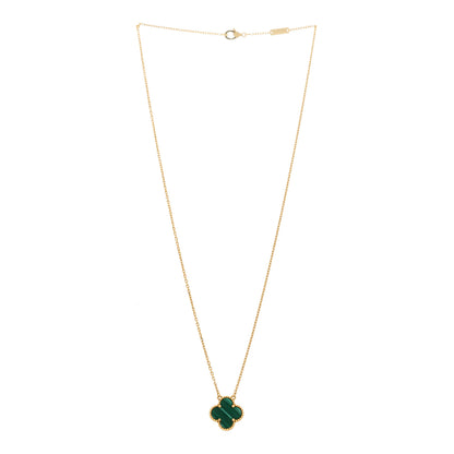 Van Cleef & Arpels 18K Yellow Gold Malachite Vintage Alhambra Pendant Necklace 3 of 5