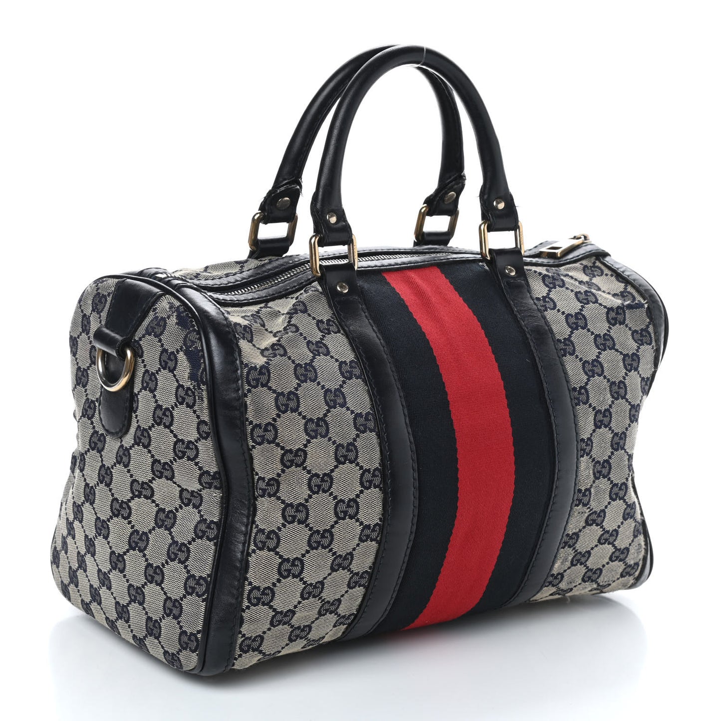 Monogram Selleria Calfskin Vintage Web Medium Boston Beige Blue