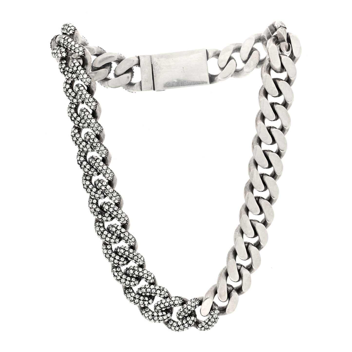 Crystal Curb Chain Necklace Oxidized Silver