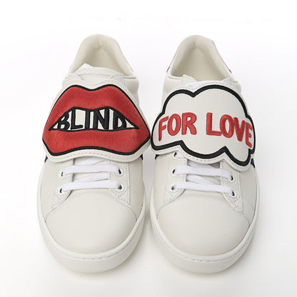 Gucci Calfskin Ayers Blind For Love Embroidered Womens Ace Sneakers 37 White 10 of 10