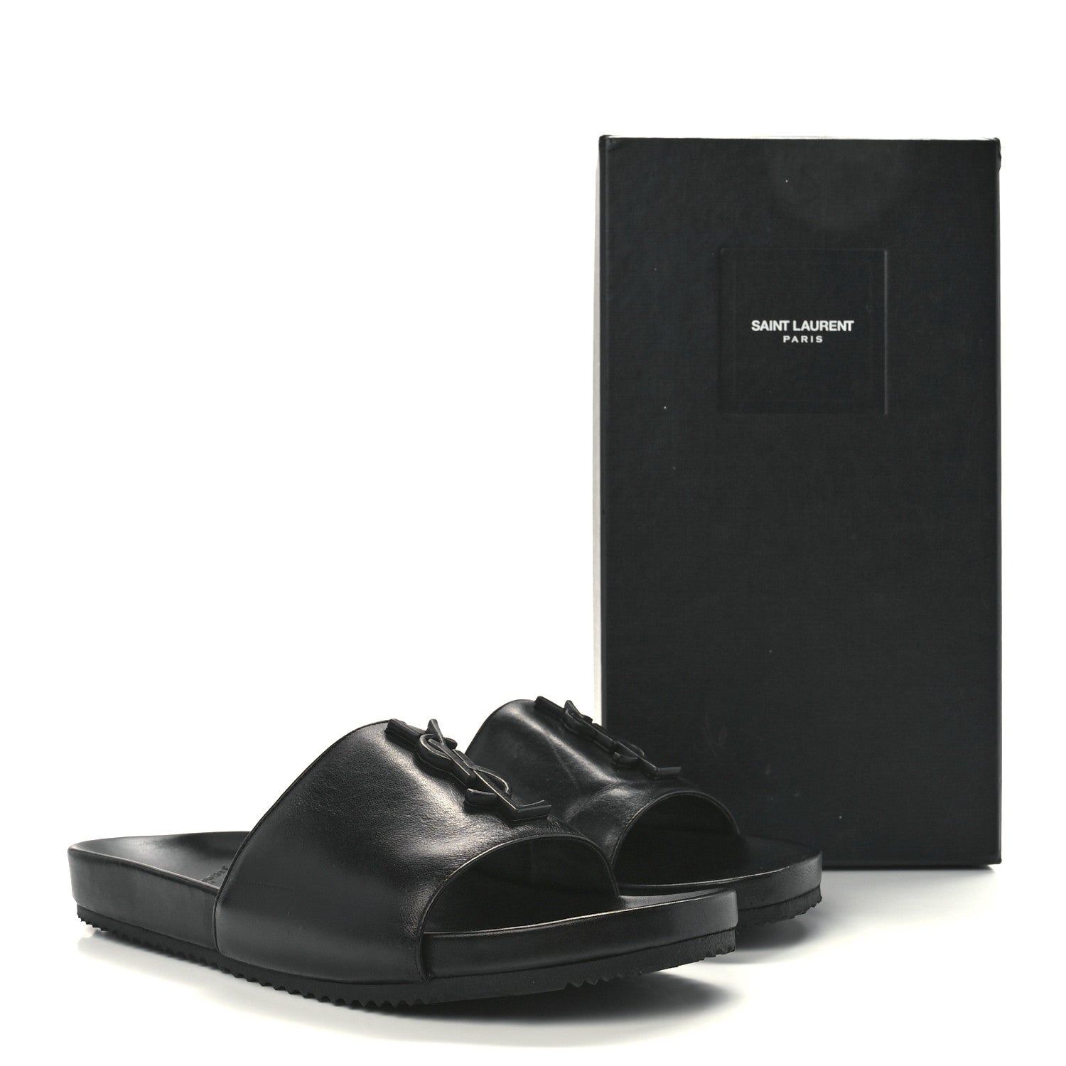 Saint Laurent Calfskin Monogram Jimmy Joan Slide Sandals 38.5 Black 9 of 9
