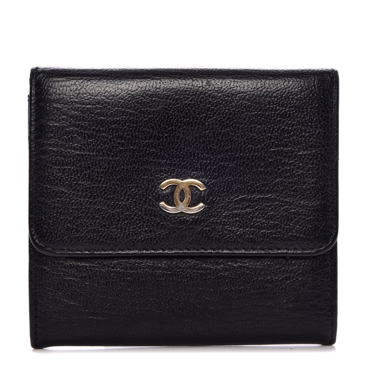 Goatskin Compact CC Flap Wallet Black