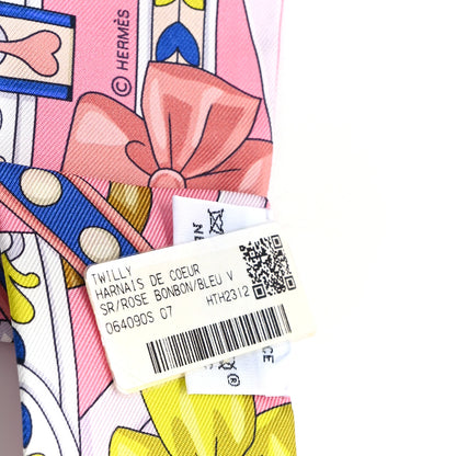 Hermes Silk Harnais De Coeur Twilly Rose Bonbon Blue 3 of 3