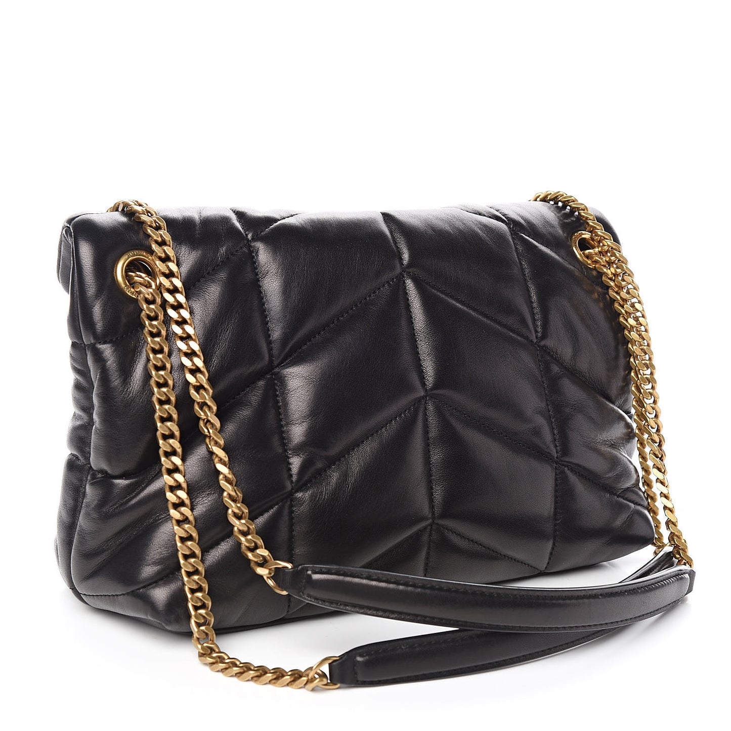 Lambskin Quilted Small Loulou Puffer Monogram Chain Satchel Black
