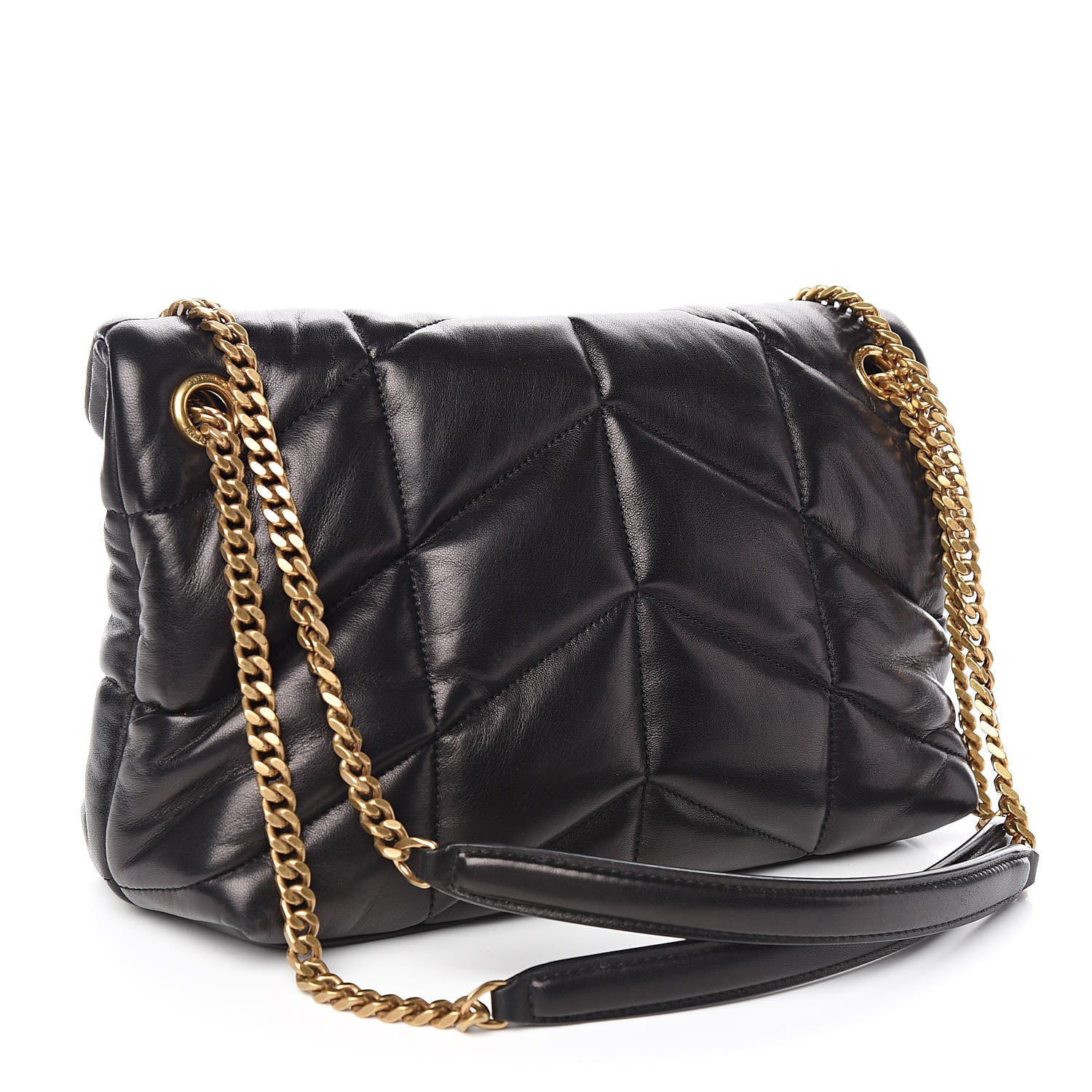 Saint Laurent Lambskin Quilted Small Loulou Puffer Monogram Chain Satchel Black 3 of 12