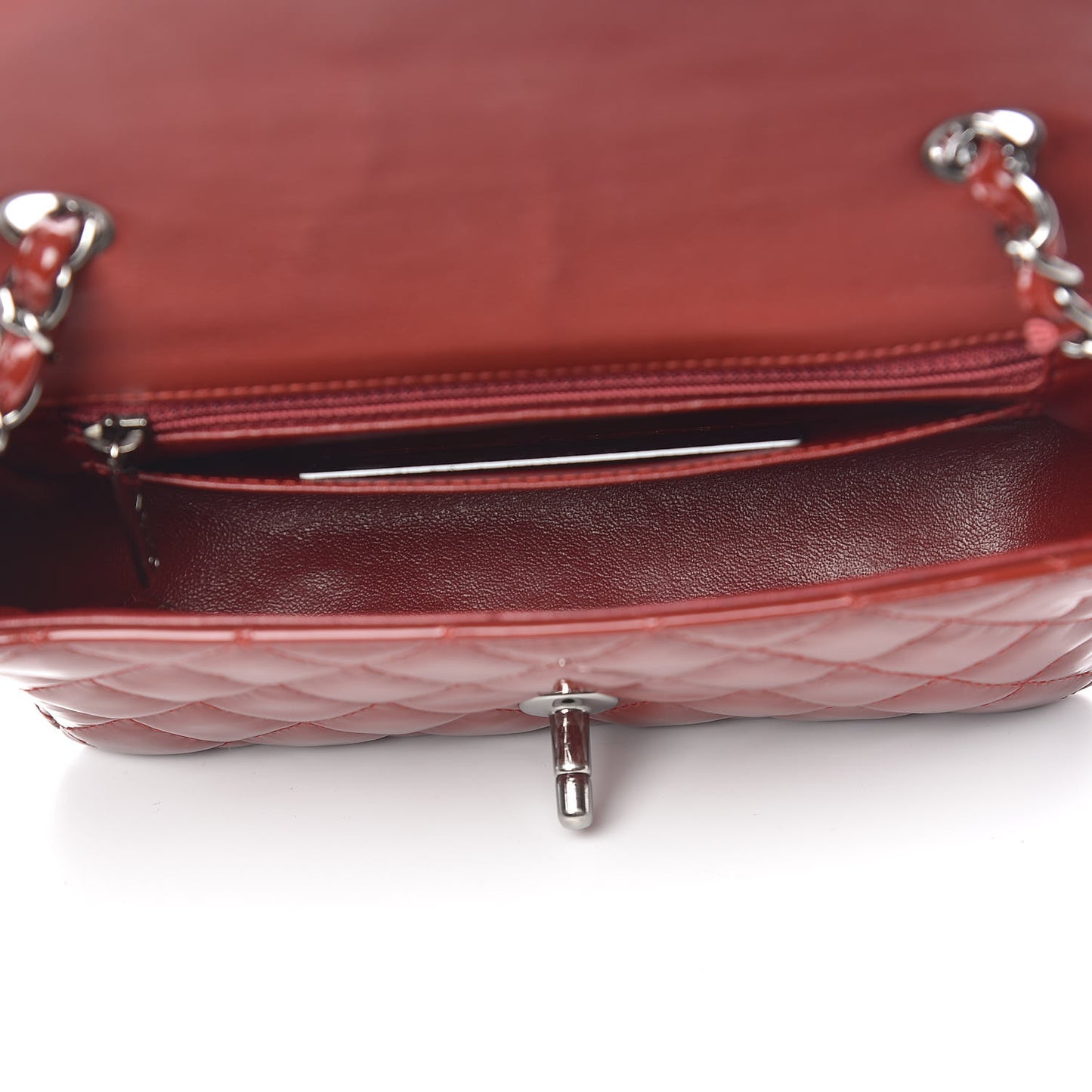 Patent Calfskin Quilted Mini Rectangular Flap Red