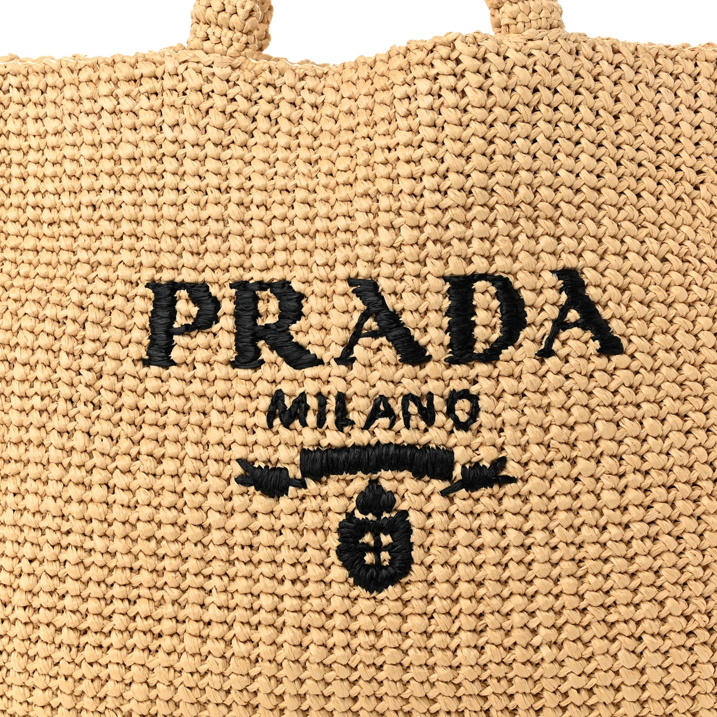 Yarn Raffia Effect Crochet Embroidered Logo Tote Naturale