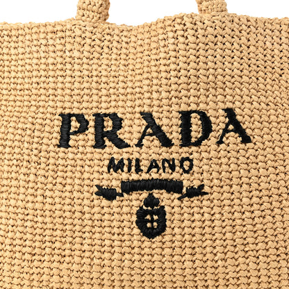 Prada Yarn Raffia Effect Crochet Embroidered Logo Tote Naturale 7 of 9