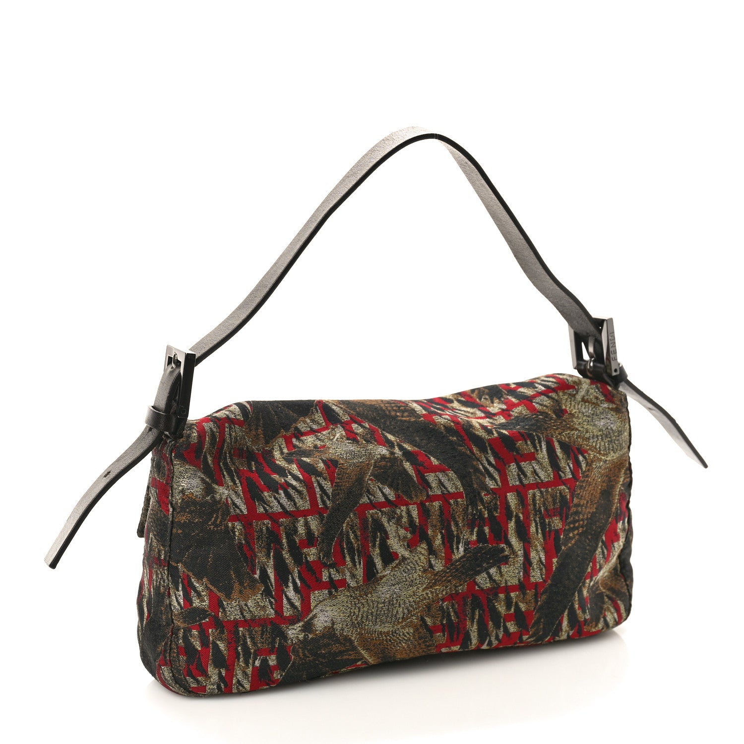 Fendi Fabric Jacquard FF Bird Motif Baguette Brown 3 of 10