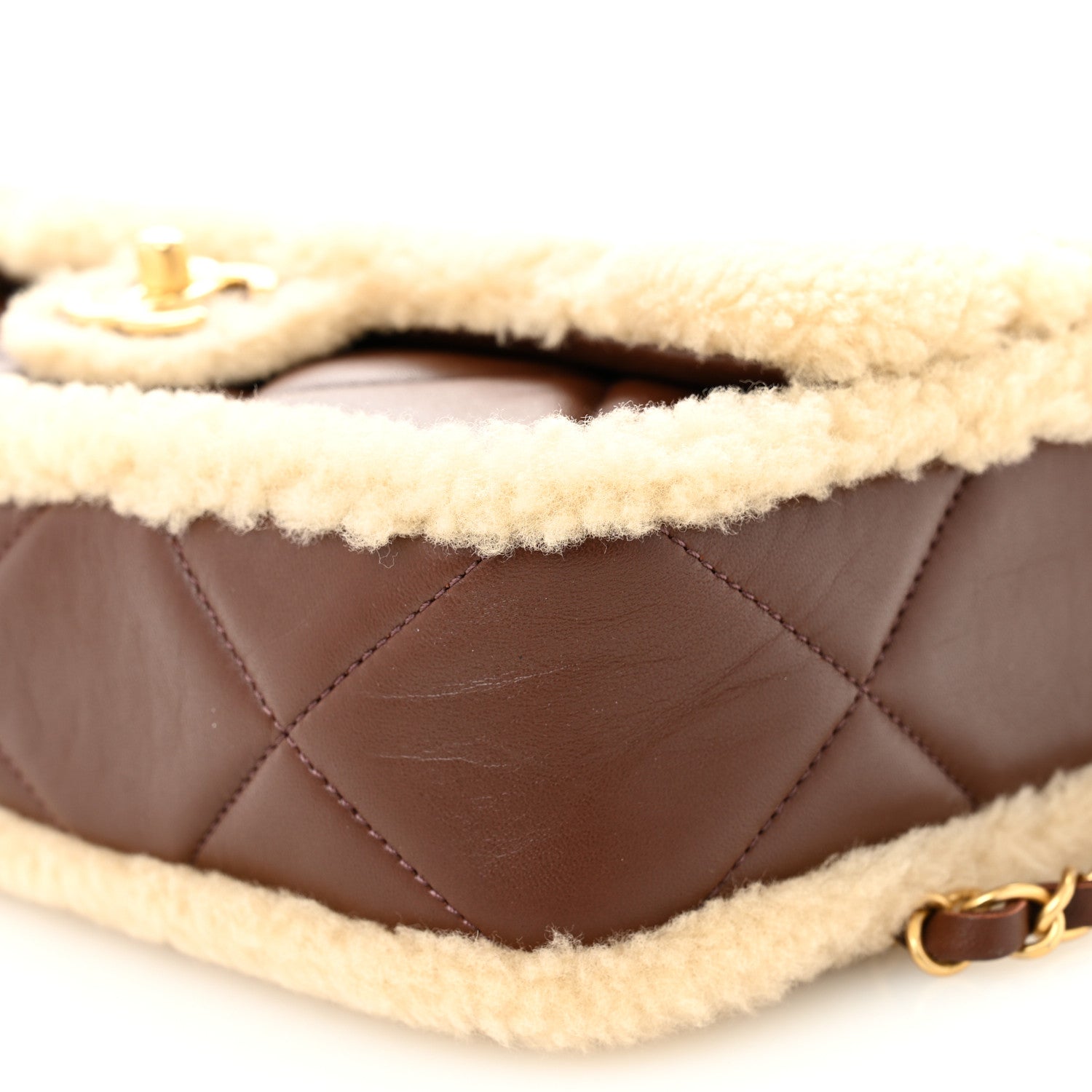 Chanel Shearling Lambskin Quilted Furry Coco Flap Beige Dark Brown 19 of 21