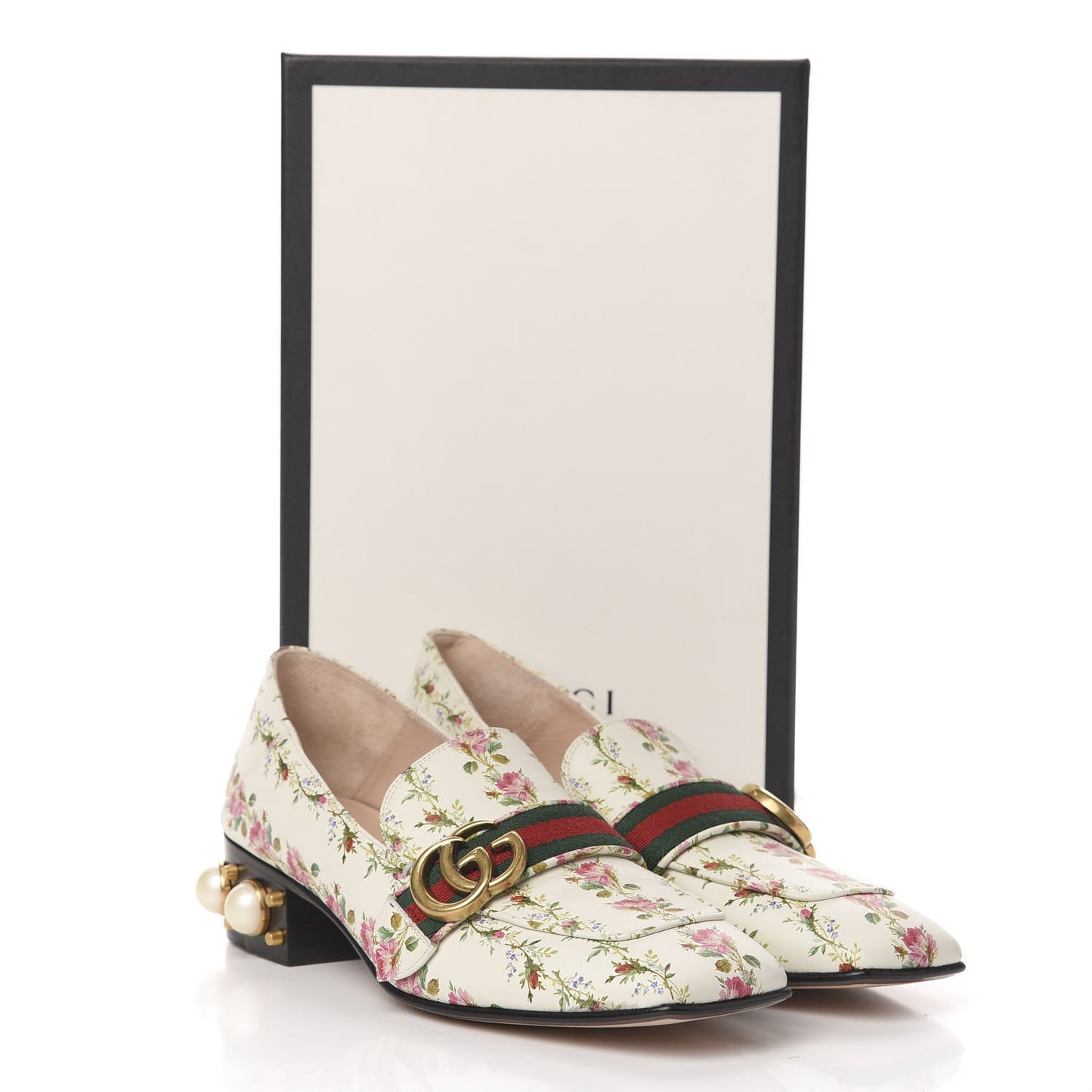 Calfskin Web Pearl Floral Embellished Peyton Loafer 38 White Multicolor