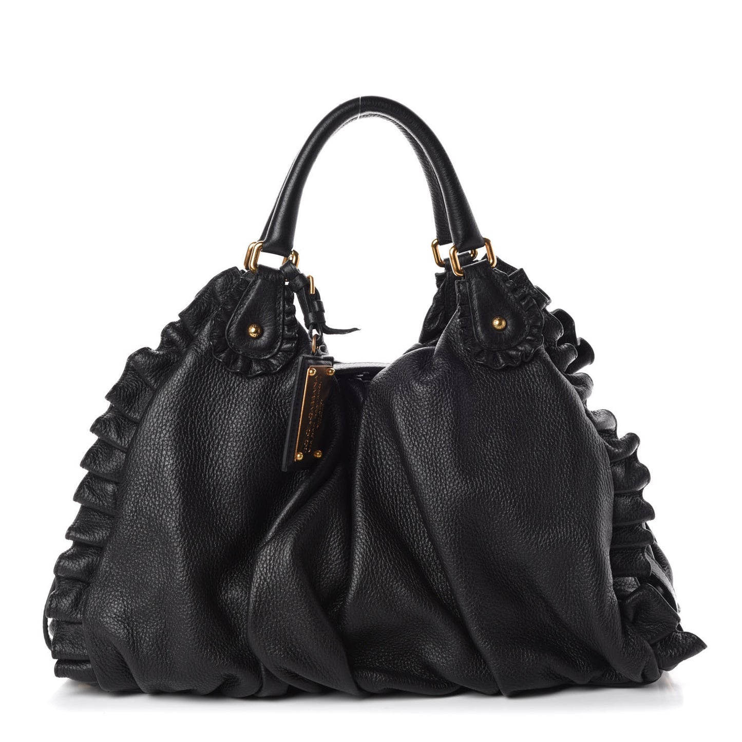 Calfskin Ruffled Miss Rouche Tote Black
