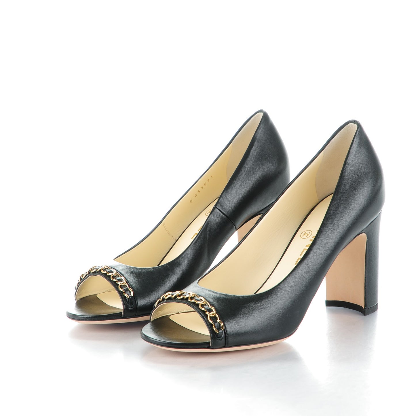 Lambskin Peep Toe CC Pumps 38 Black