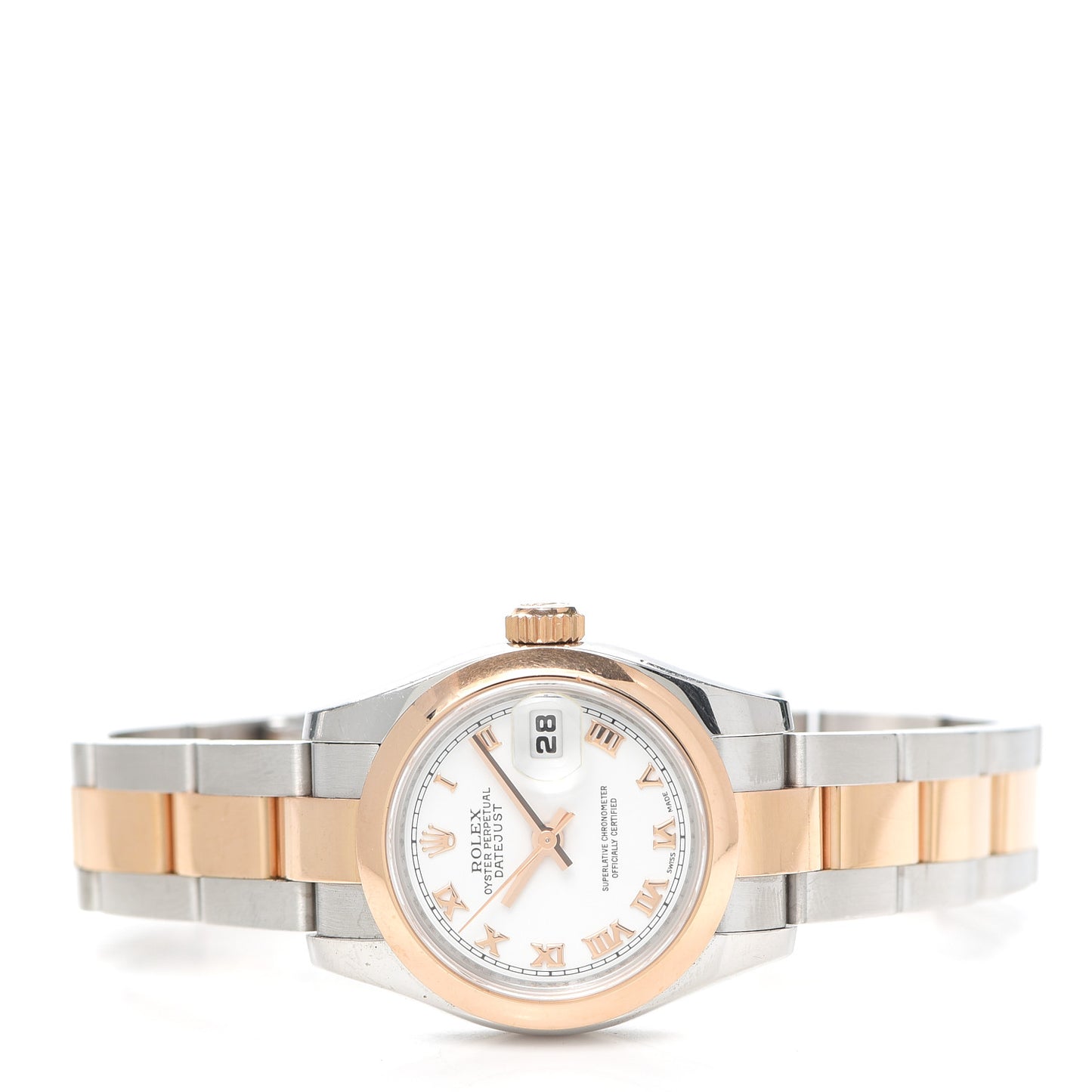 Stainless Steel 18K Everose Gold 26mm Oyster Perpetual Datejust Watch White Roman 179161