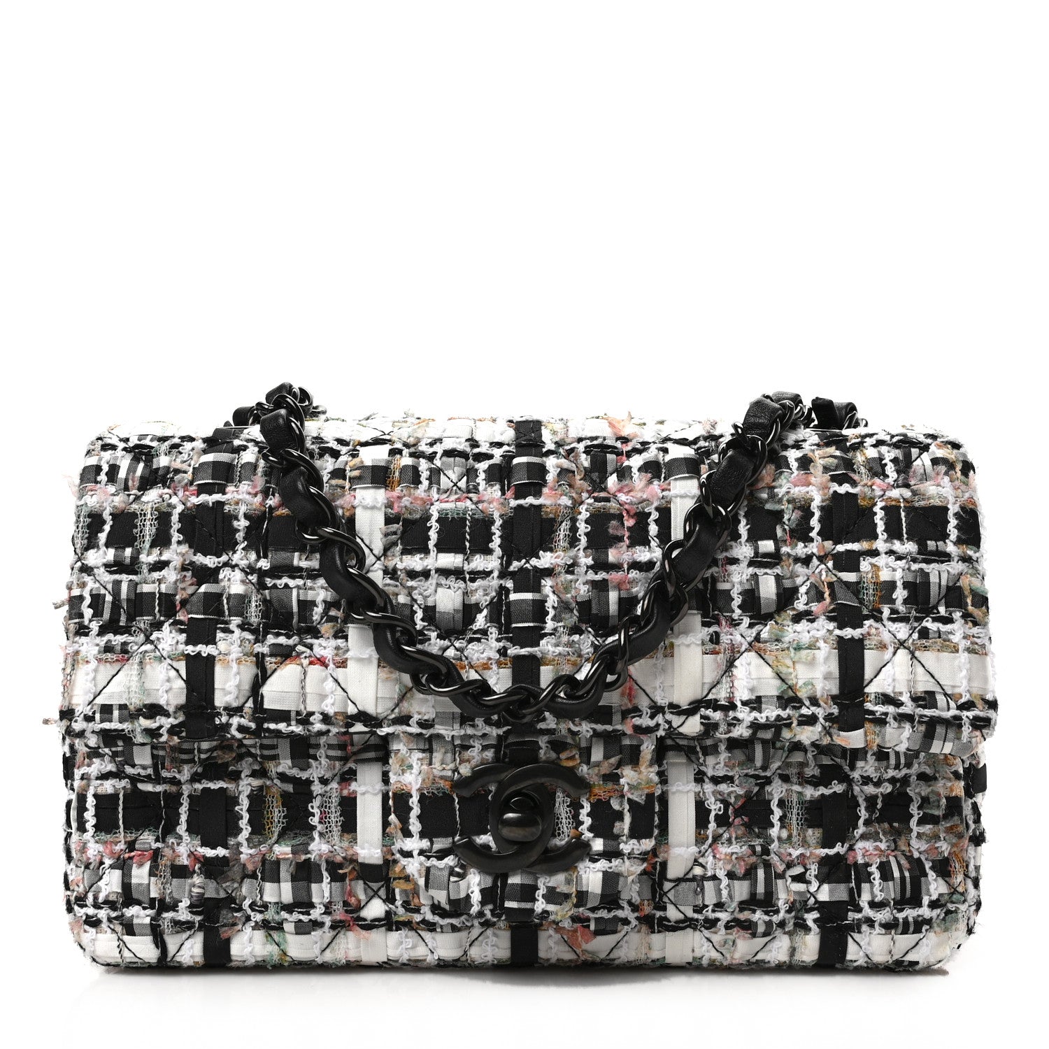 Chanel Tweed Quilted Mini Rectangular Flap White Black Multicolor 1 of 9