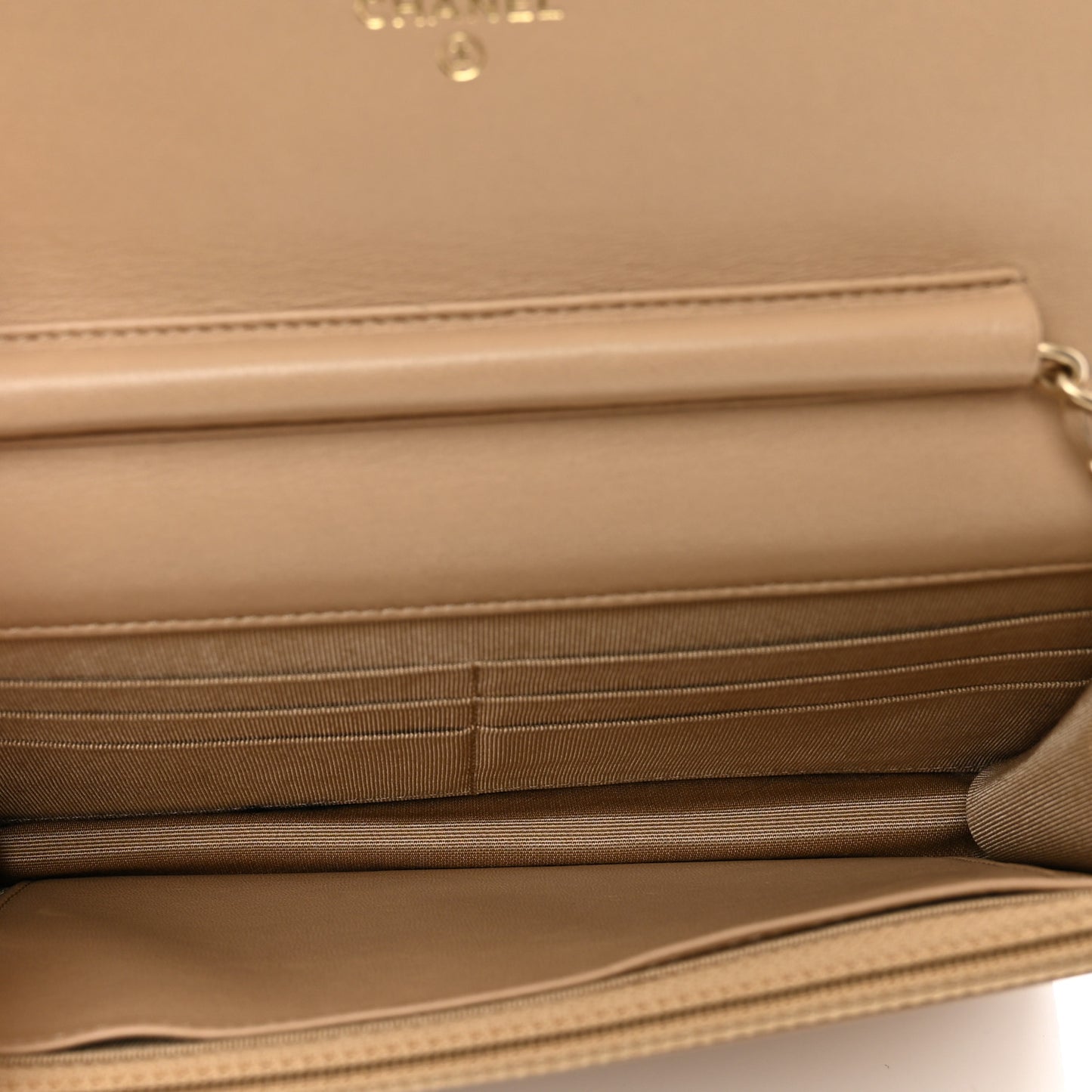 Lambskin Quilted Wallet On Chain WOC Beige