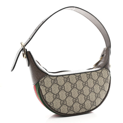 Gucci GG Supreme Monogram Textured Calfskin Web Mini Ophidia Half Moon Hobo Beige Ebony New Acero 3 of 11