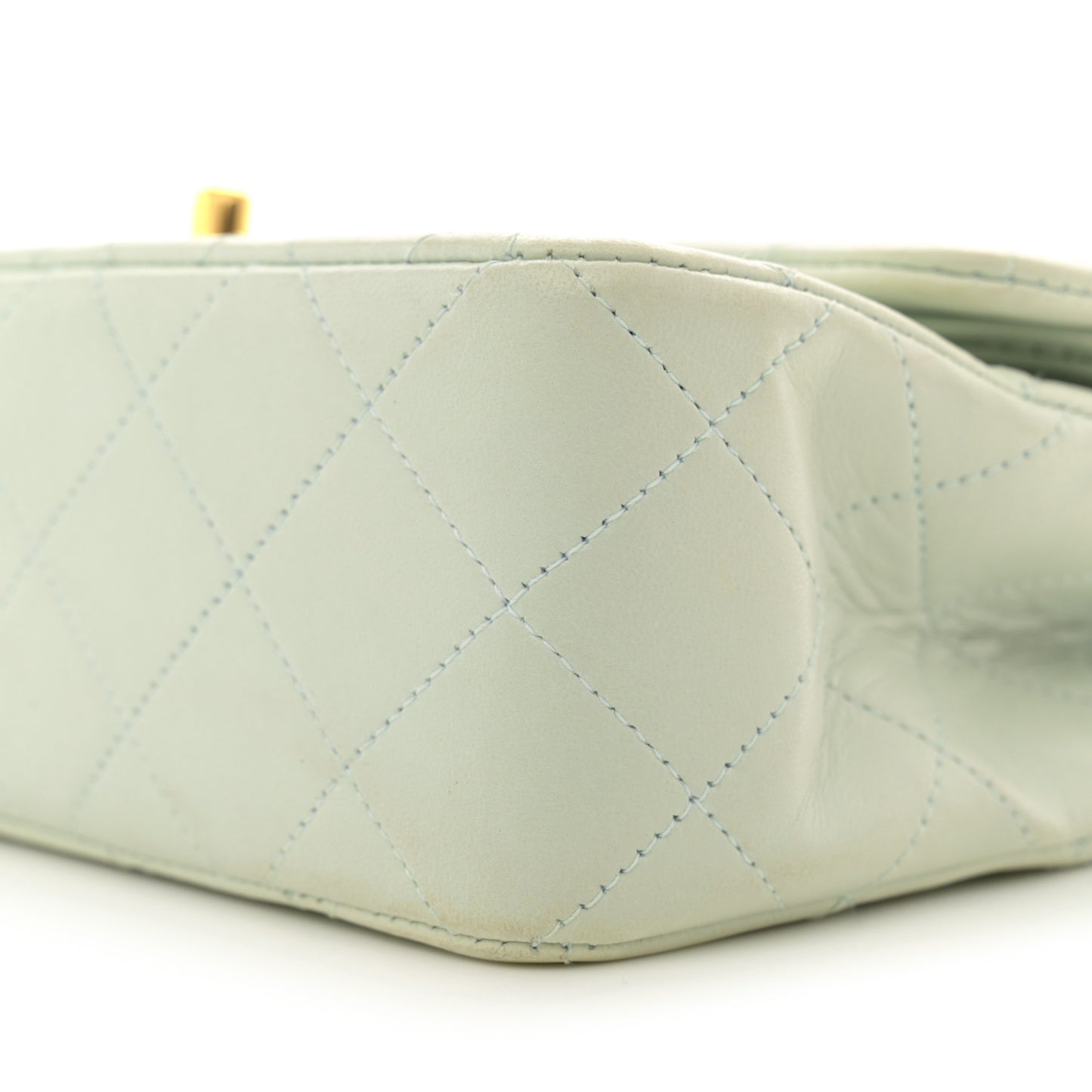 Lambskin Quilted Small Double Flap Light Green