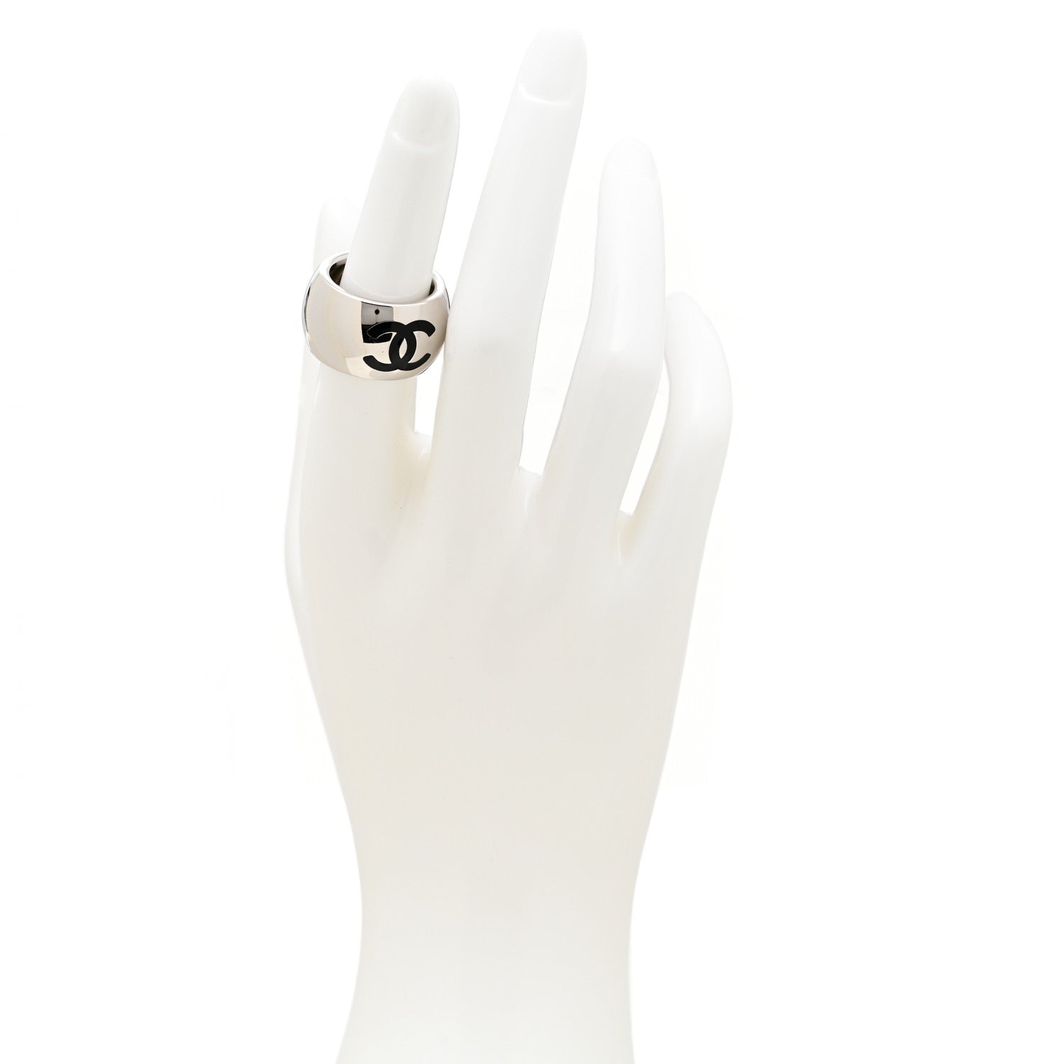 Chanel CC Heart Ring 53 6.5 Silver Black 2 of 4