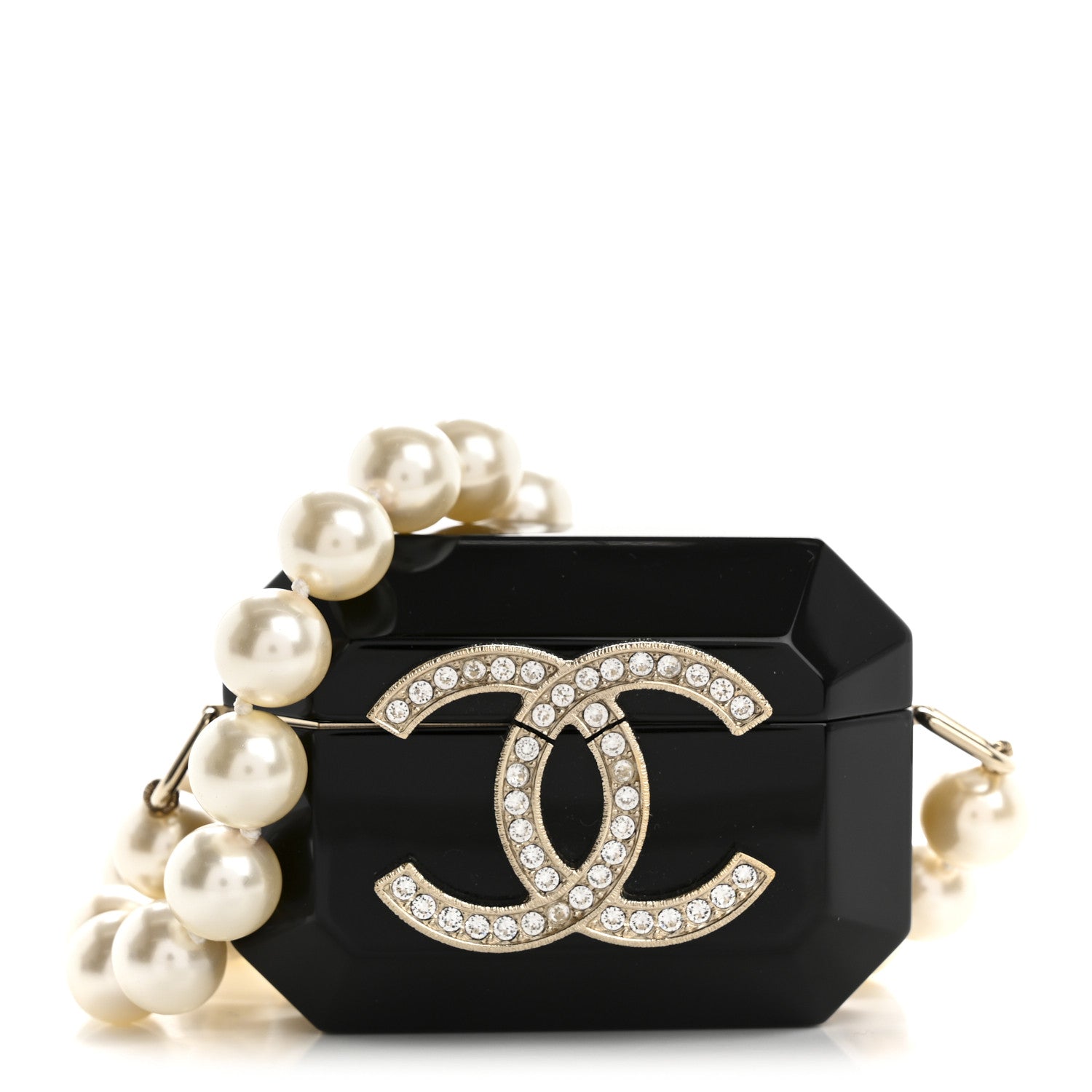 Chanel Resin Crystal Pearl Airpods Pro Holder Necklace Black Pearly White 1 of 9