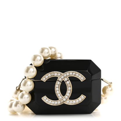 Chanel Resin Crystal Pearl Airpods Pro Holder Necklace Black Pearly White 1 of 9