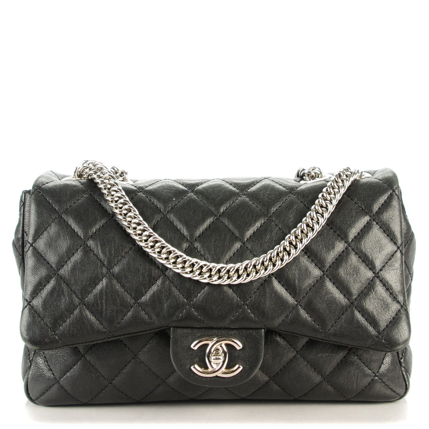 Washed Lambskin Quilted Jumbo Single Flap Bijoux Chain Black