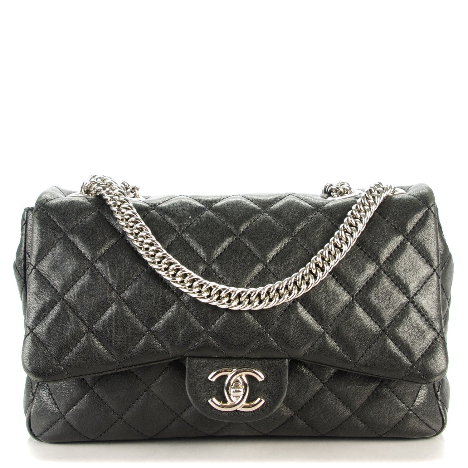 Chanel Washed Lambskin Quilted Jumbo Single Flap Bijoux Chain Black 1 of 8