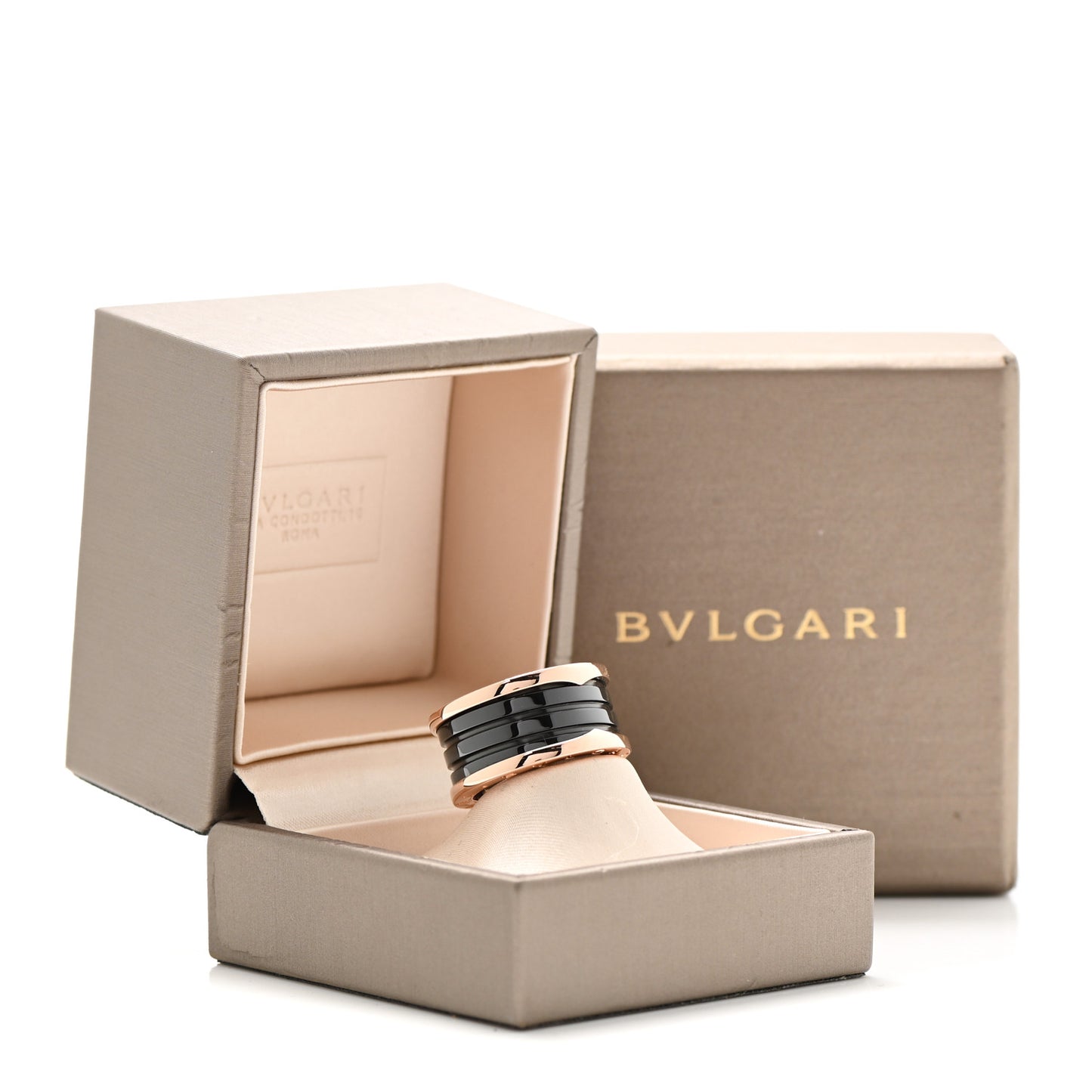 18K Rose Gold Black Ceramic B.Zero1 Four-Band Ring 59 8.75