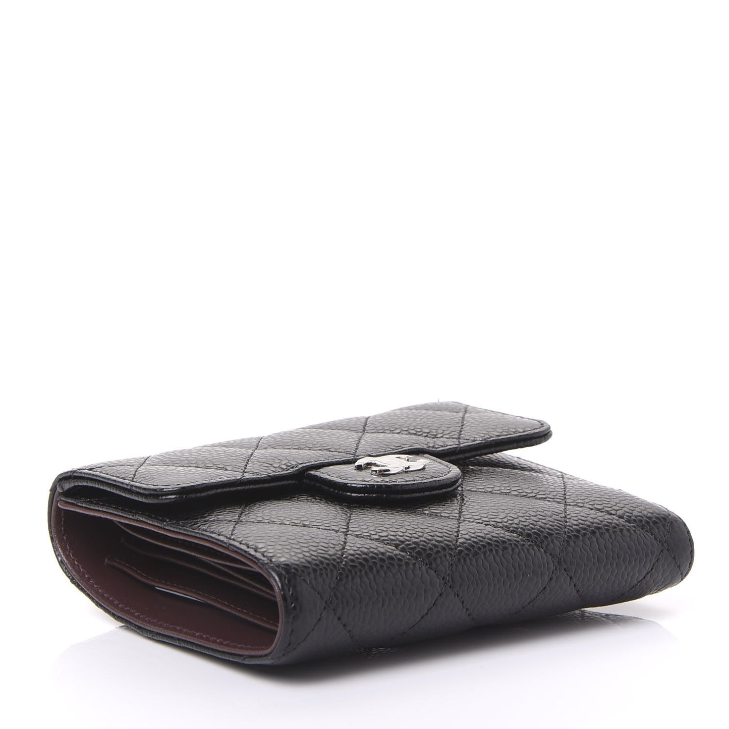 Caviar Quilted Compact Flap Wallet Black