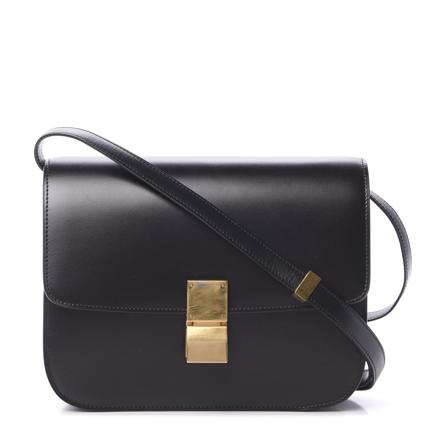 Box Calfskin Medium Classic Box Flap Bag Black