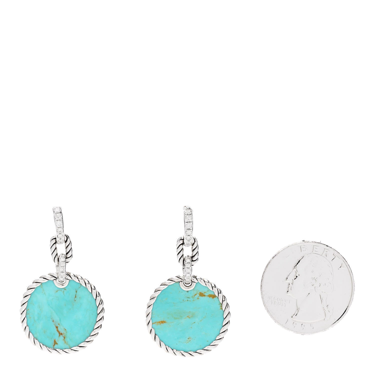 David Yurman Sterling Silver Diamond Turquoise Elements Drop Earrings 2 of 5