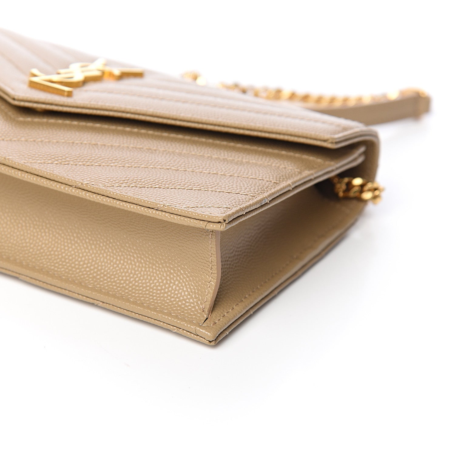 Saint Laurent Grain De Poudre Matelasse Chevron Monogram Envelope Chain Wallet Taupe 8 of 10