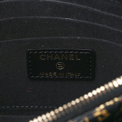 Chanel Calfskin Crocodile Embossed Graffiti 2.55 Cocodile Reissue Zip Pouch Black Gold 7 of 12