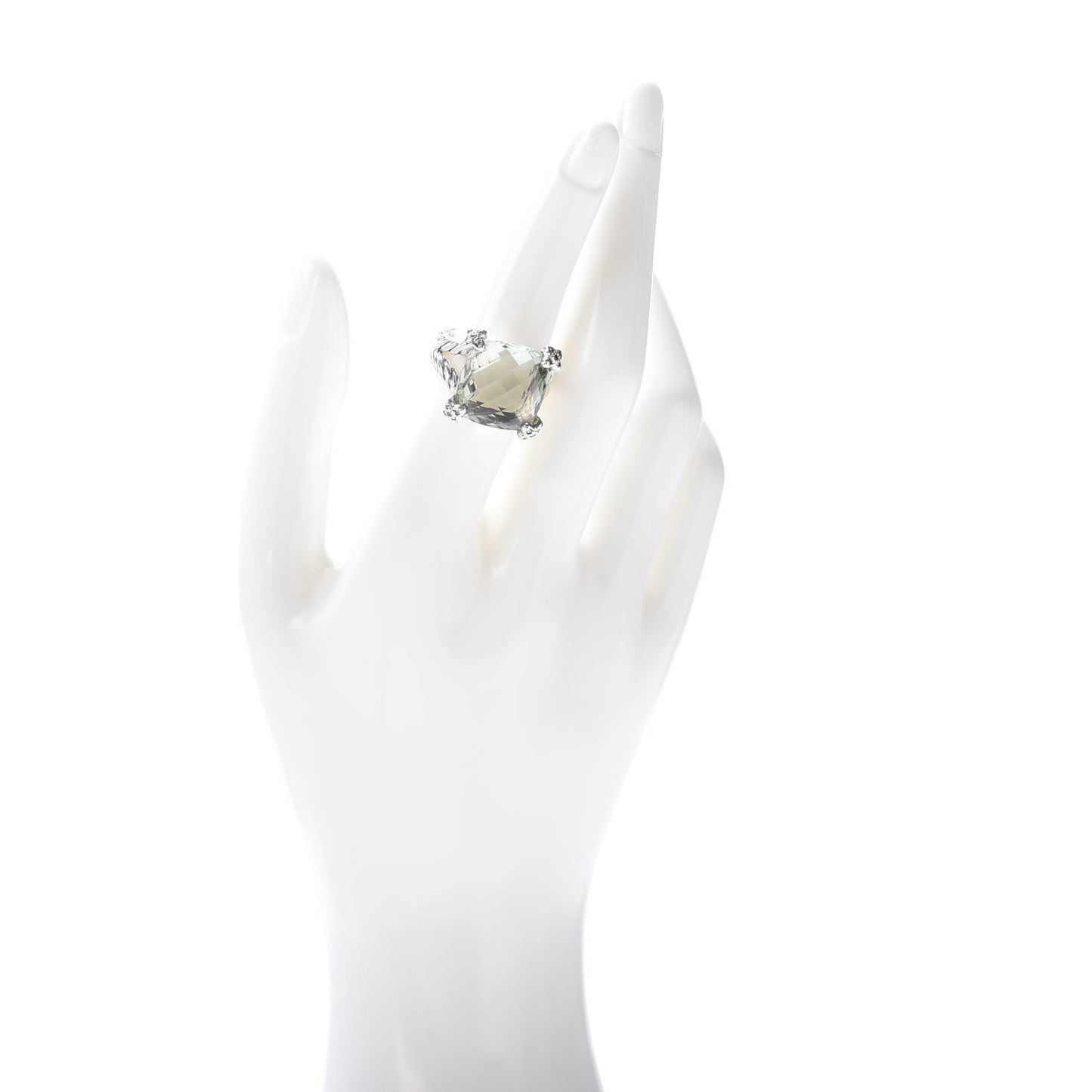 Sterling Silver Diamond Prasiolite 15mm Cushion On Point Ring 54 6.75