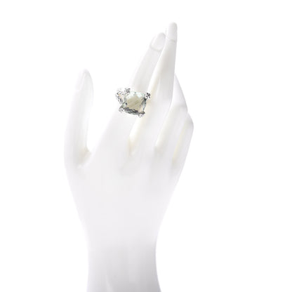 David Yurman Sterling Silver Diamond Prasiolite 15mm Cushion On Point Ring 54 6.75 2 of 5