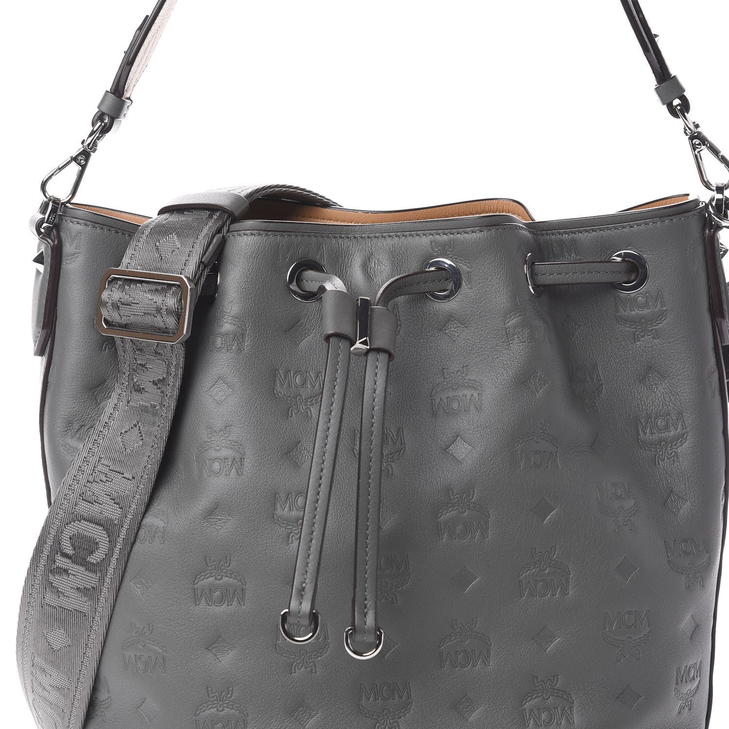 MCM Calfskin Ottomar Monogram Small Essential Bucket Charcoal 8 of 10