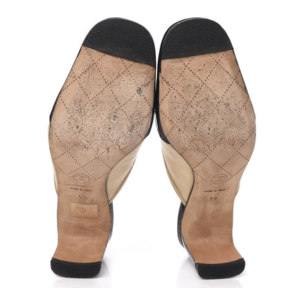 Chanel Lambskin Patent Cap Toe Bow CC Mules 39 Beige Black 5 of 10