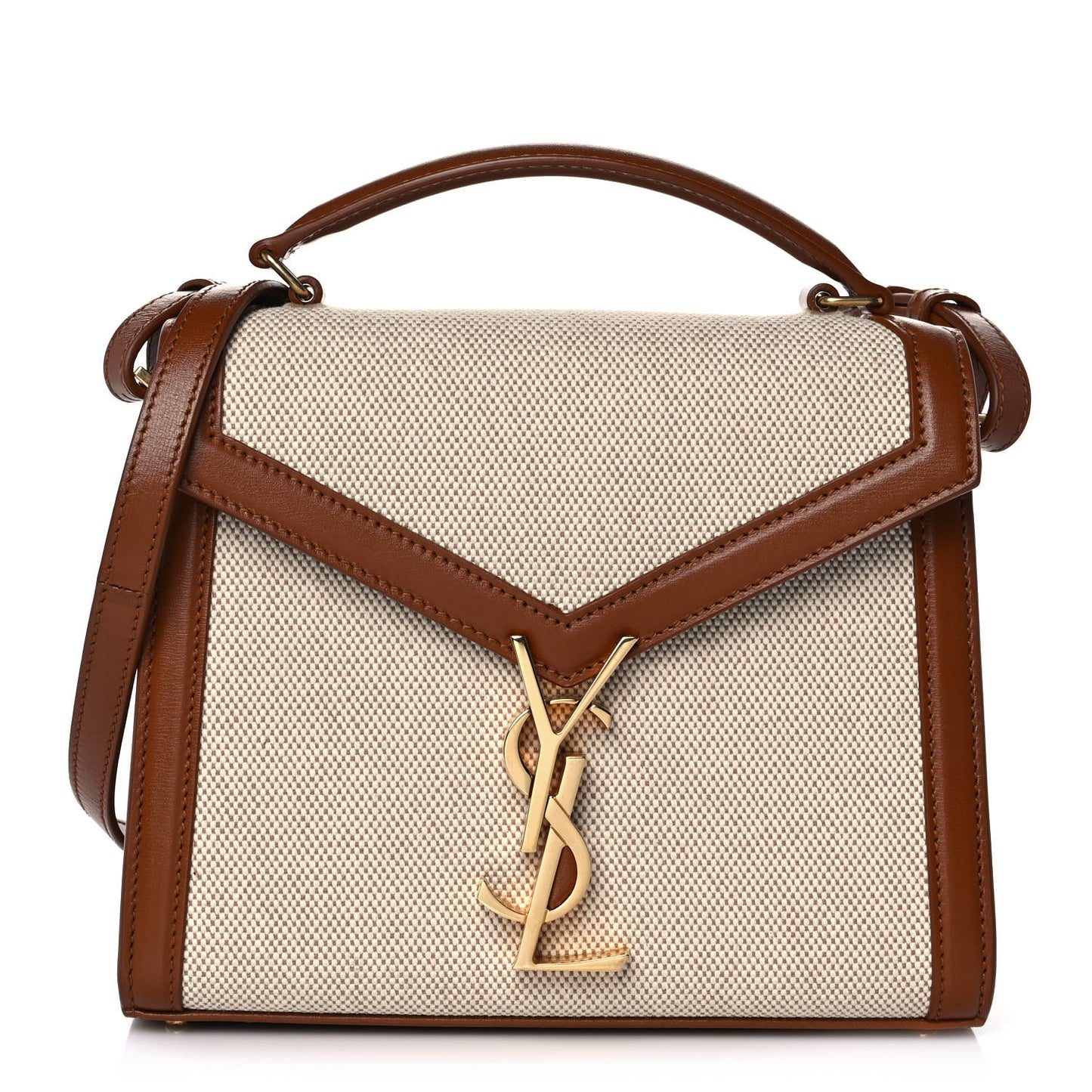 Canvas Calfskin Mini Classic Monogram Cassandra Top Handle Tan Natural