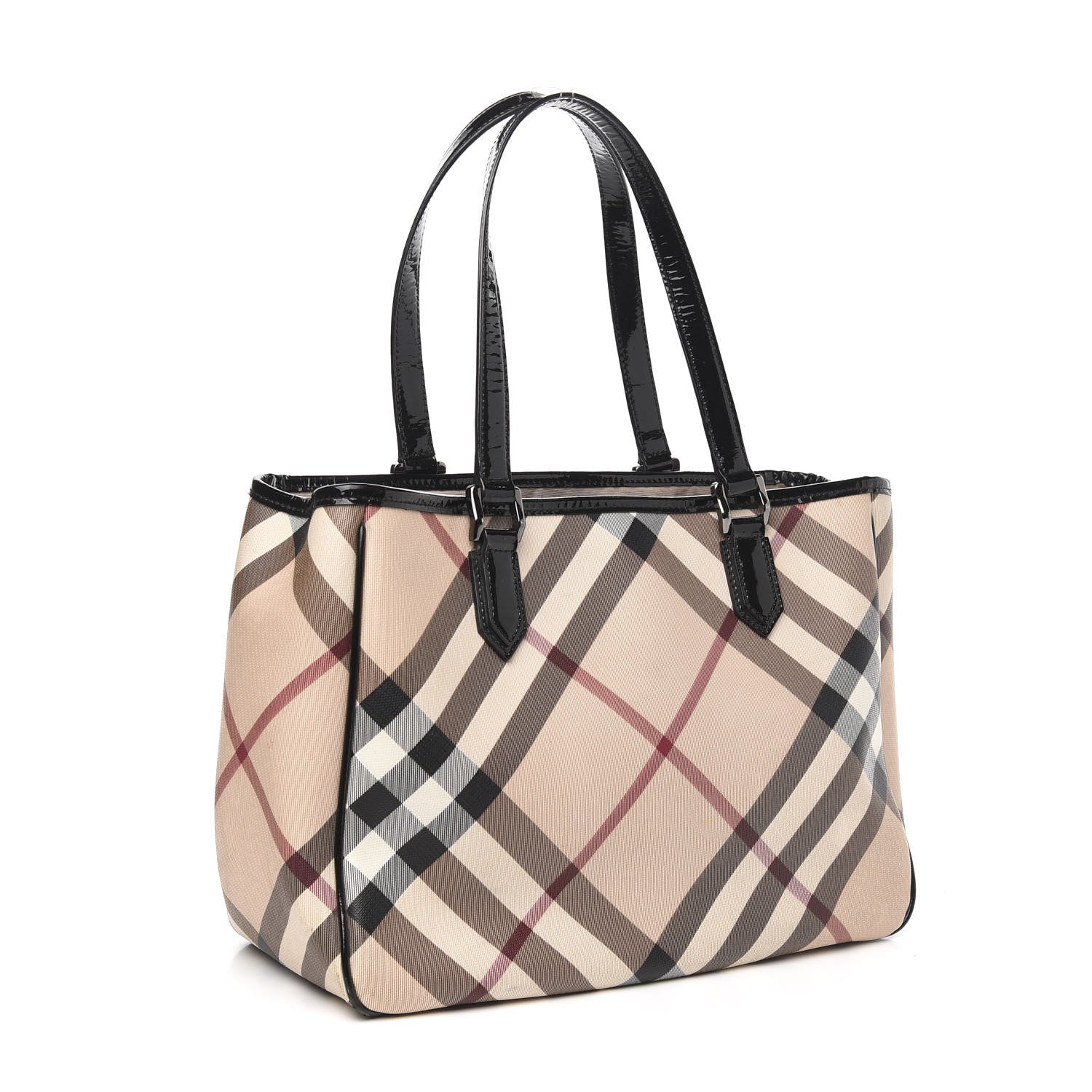Burberry Patent Trim Nova Check Tote Black 3 of 12