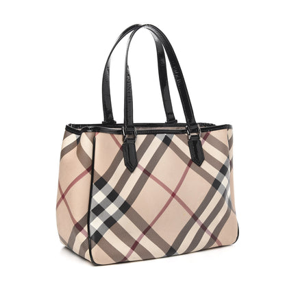 Burberry Patent Trim Nova Check Tote Black 3 of 12